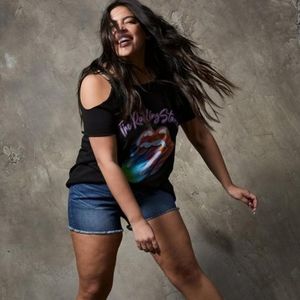 The Rolling Stones Vintage Inspired Black Cold Shoulder Tee Size 1X